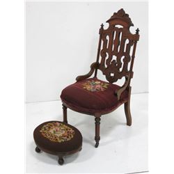 Victorian needlepoint chair with footstool