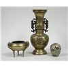 Image 1 : Small porcelain vase, bronze censer, & bronze vase