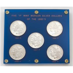 5 Uncir. ''P'' Mint Morgan Silver Dollars, 1880s