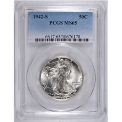 1942-S WALKING LIBERTY HALF DOLLAR, PCGS MS-65