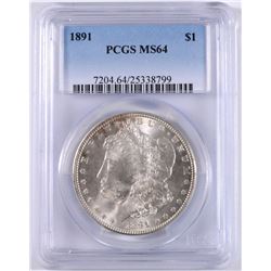 1891 MORGAN SILVER DOLLAR, PCGS MS-64