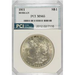 1921 MORGAN SILVER DOLLAR, PCI MS-65 GEM