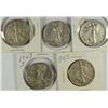 Image 1 : 5 - WALKING LIBERTY HALF DOLLARS - 1942 - 1942S - 1943 - 1943S - 1945