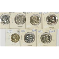 7 - PROOF WASHINGTON QUARTERS; 1961, 2-1962, 2-1963, 2-1964