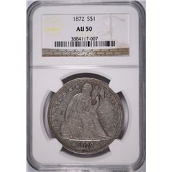 1872 SEATED DOLLAR NGC AU-50