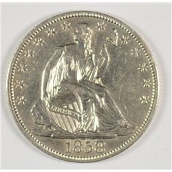 1858-O SEATED HALF DOLLAR AU-58