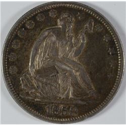 1858 SEATED HALF DOLLAR WITH DAMAGE ON THE REVERSE AU/BU