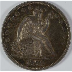 1858 SEATED HALF DOLLAR WITH DAMAGE ON THE REVERSE AU/BU