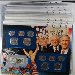 2000 THRU 2013 U.S. UNCIRCULATED MINT SETS IN FANCY PACKAGING WITH STAMPS