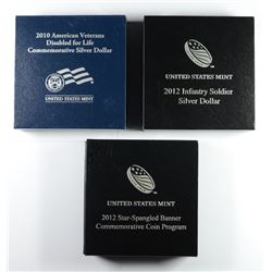 2012 STAR SPANGLED BANNER, 2010  DISABLED VETS, 2012 INFANTRY PF COMMEM DOLLARS,