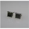 Image 1 : Pair of Princess Cut Black Diamond Stud Earrings
