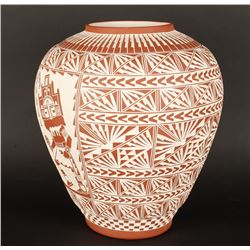 Acoma Incised Carved Pot with Kachina Decoration.