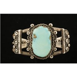 Old Pawn Cuff with Large Turquoise Stone