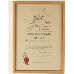 Framed Certificate of E.R. Hanks Phantom Jockey