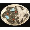 Image 1 : Eagle, Turquoise and Coral Stones Silver Buckle