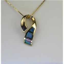 Ribbon Motif Inlayed Opal & Diamond Pendant