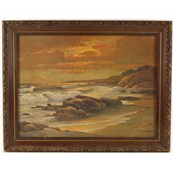 Framed Print on Canvas of Sunset Beach Scene