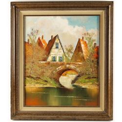 Original Oil on Canvas depicting a Village