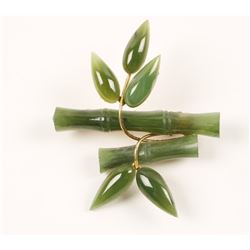 Jade Pin with Bamboo & Leaf Design.