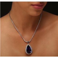 14KT White Gold GIA Certified 31.37ct Tanzanite and Diamond Pendant With Chain