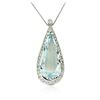 Image 1 : 14KT White Gold 42.66ct Aquamarine and Diamond Pendant With Chain