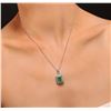 Image 1 : 14KT White Gold 3.76ct Emerald and Diamond Pendant With Chain