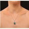 Image 2 : 14KT White Gold 3.76ct Emerald and Diamond Pendant With Chain