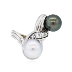 14KT White Gold Pearl and Diamond Ring