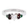 Image 1 : 14KT White Gold 0.40ct Diamond, Garnet and Emerald Ring