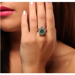 14KT White Gold 2.23ct Emerald and Diamond Ring