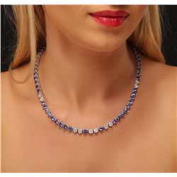 14KT White Gold 31.90ctw Tanzanite and Diamond Necklace