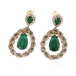 SILVER 29.78ctw Green Crystal and Cubic Zirconia Earrings