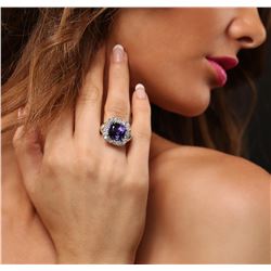 14KT White Gold 9.59ct GIA Cert Tanzanite and Diamond Ring