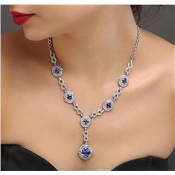 14KT White Gold 14.01ctw Tanzanite and Diamond Necklace