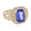 Image 2 : 14KT Yellow Gold 3.68ct Tanzanite and Diamond Ring