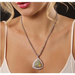 14KT White Gold 25.72ct Opal and Diamond Pendant with Chain