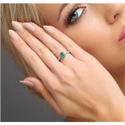 14KT White Gold 0.76ct Emerald and Diamond Ring