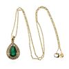 Image 3 : 14KT Yellow Gold 2.76ct Emerald and Diamond Pendant With Chain