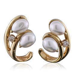 14KT Yellow Gold Pearl and Diamond Earrings