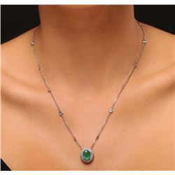 14KT White Gold 1.18ct Emerald and Diamond Necklace