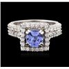 Image 1 : 14KT White Gold 1.61ct Tanzanite and Diamond Wedding Ring Set