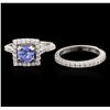 Image 3 : 14KT White Gold 1.61ct Tanzanite and Diamond Wedding Ring Set