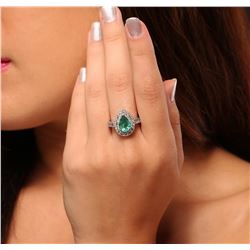 14KT White Gold 1.74ct Emerald and Diamond Ring