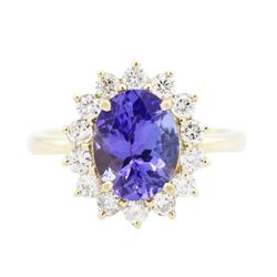 14KT Yellow Gold 2.19ct Tanzanite and Diamond Ring