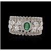 Image 1 : 14KT White Gold 0.32ct Emerald and Diamond Ring