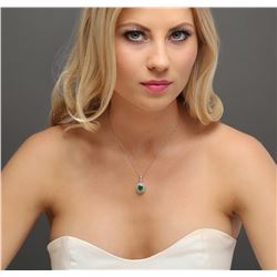 14KT Rose Gold 3.05ct Emerald and Diamond Penadnt With Chain