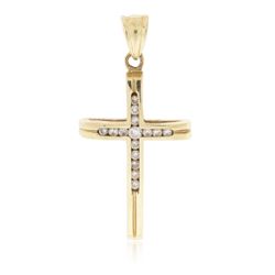 14KT Yellow Gold 0.18ctw Diamond Cross Pendant