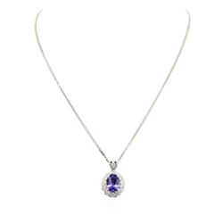 14KT White Gold 5.59ct Tanzanite and Diamond Pendant With Chain