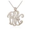 Image 4 : 14KT White Gold 4.50ctw Diamond Monogram Pendant With Chain