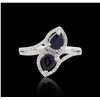 Image 3 : 18KT White Gold 0.96ctw Sapphire and Diamond Ring